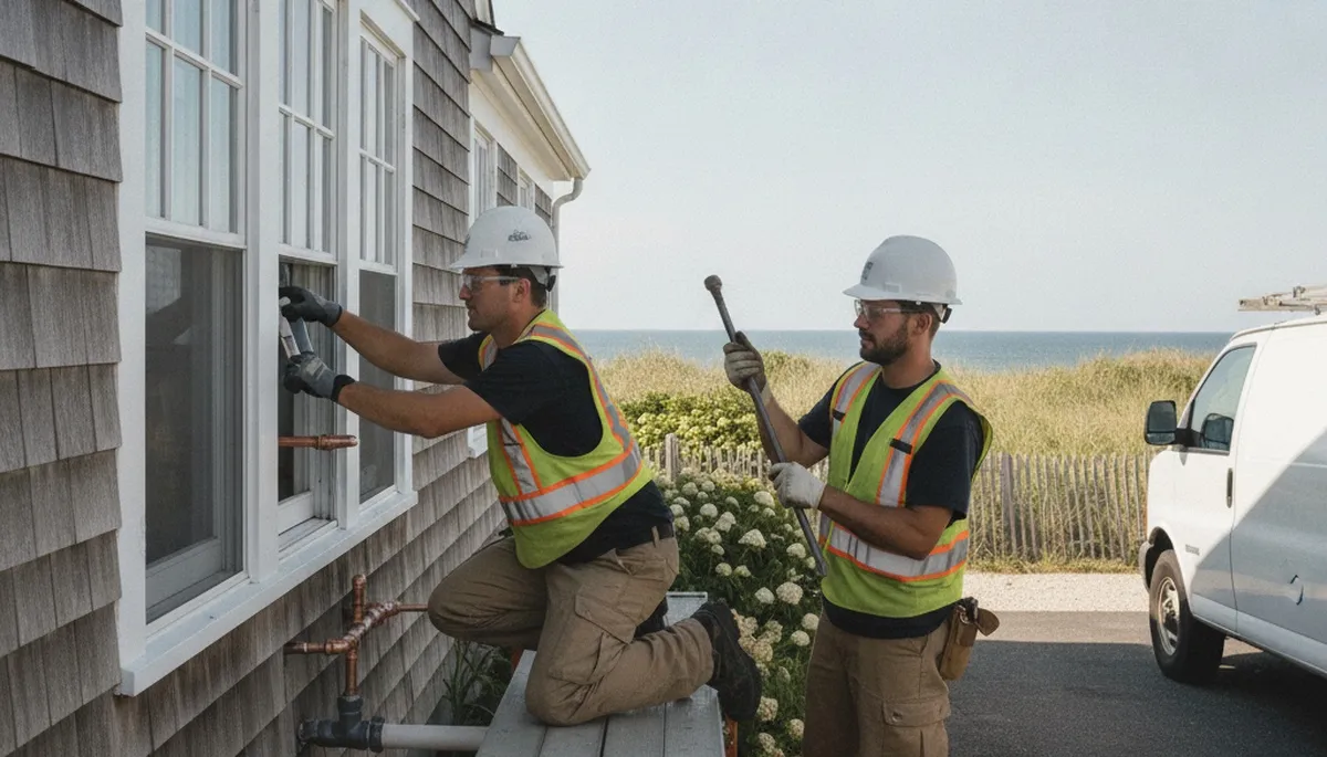 Plumber repairing a pipe in Plymouth, MA for emergency plumbing services