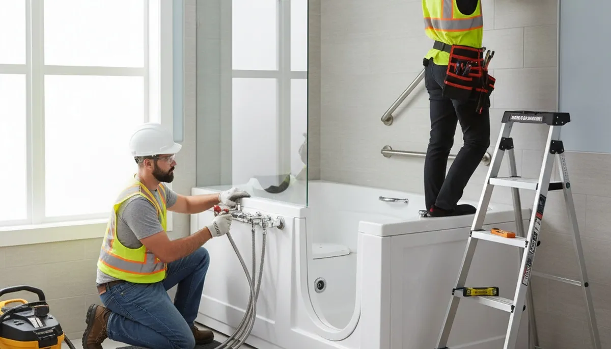 Walk-in tub installation for Plymouth, MA home by local plumbers for safer bathing